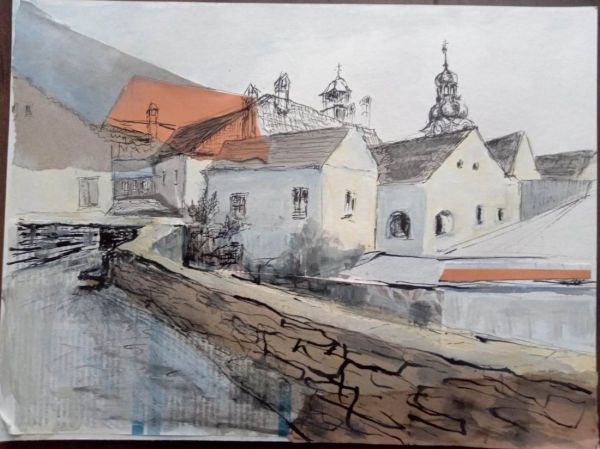 KŐSZEGI UTCARÉSZLET – 2023 - vegyes technika, 40x50 cm